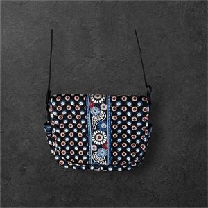 Large Vera Bradley Messenger Crossbody Bag in Blue and White Night Owl Pattern